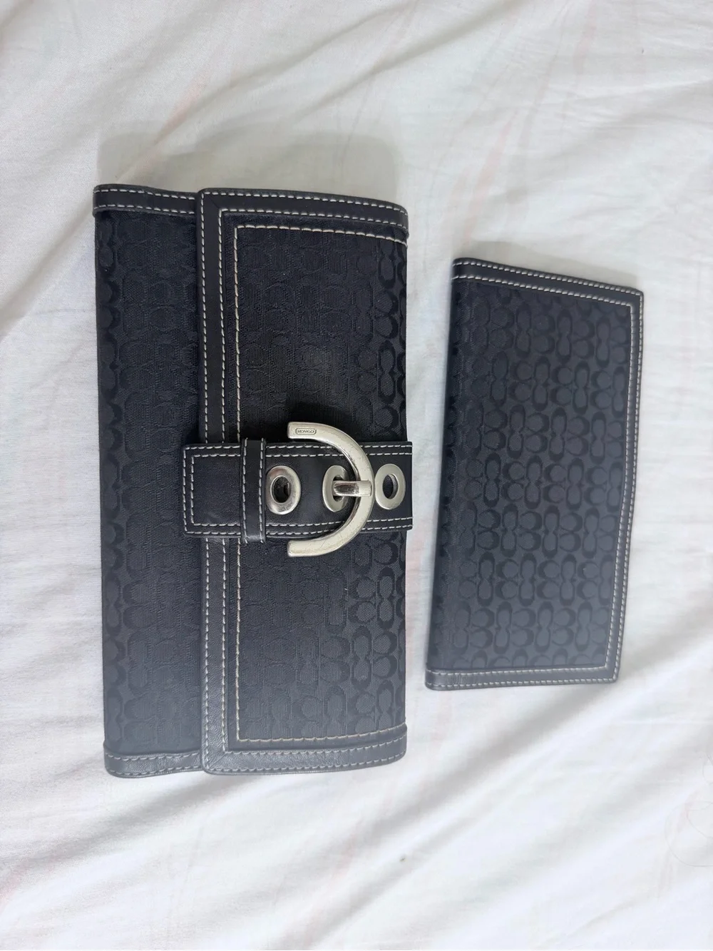 Coach Black Signature Leather Wallet with Silver-Tone G Buckle